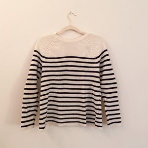 Madewell Navy Striped Sweater with Elbow Patches